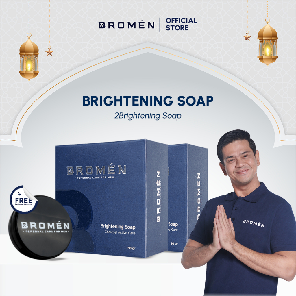 BROMEN Bundle 2 pcs Brightening Soap - Sabun Cuci Muka Pemutih Pria (FREE SOAPCASE)